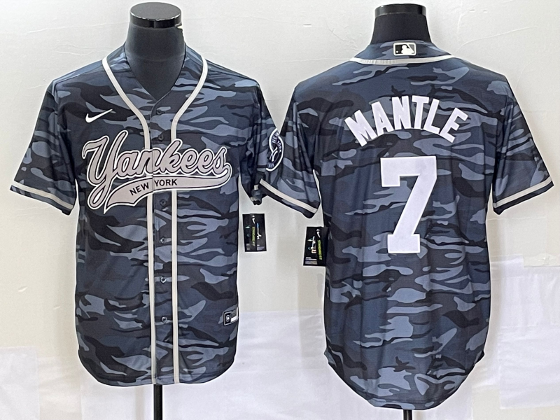 Men's New York Yankees #7 Mickey Mantle Gray Camo With Patch Cool Base Stitched Baseball Jersey Men's New York Yankees #7 Mickey Mantle Gray Camo With Patch Cool Base Stitched Baseball Jersey